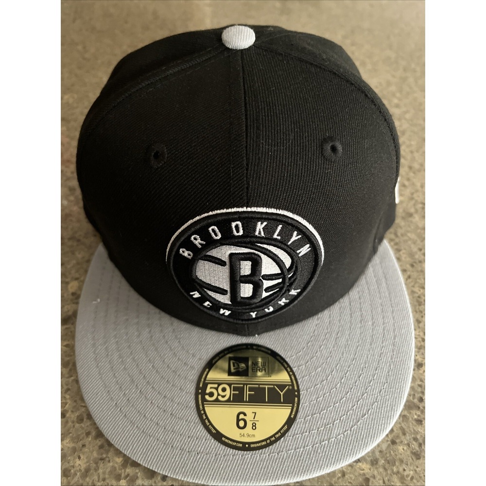 Brooklyn Nets Mens New Era Team Wordmark 59FIFTY Fitted Hat Black Size 6 7/8 NWT